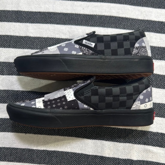 Vans Custom Black and Gray Patchwork Slip on Sneakers - Picture 4 of 7